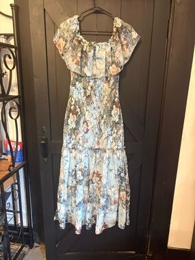 Baltic Born Blue Floral Off-Shoulder Maxi Dress